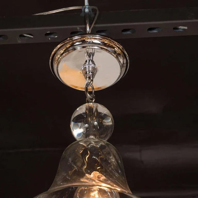 1980s Handblown Smoke Tinted Murano Glass Pendant with Crystal Ball Embellishment For Sale - Image 5 of 6