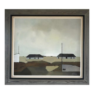 Mid-Century Modern 'Where the Sky Rests' Swedish Abstract Landscape Oil Painting, Framed For Sale