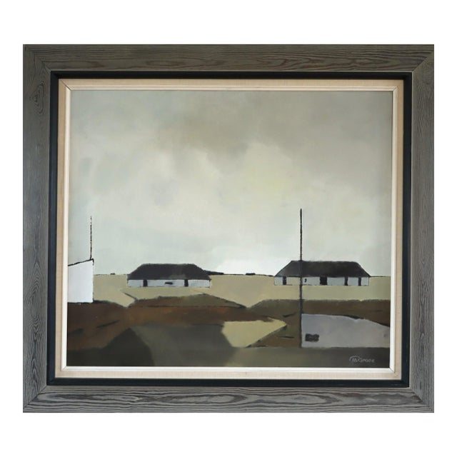 Mid-Century Modern 'Where the Sky Rests' Swedish Abstract Landscape Oil Painting, Framed For Sale