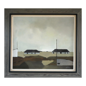 Mid-Century Modern 'Where the Sky Rests' Swedish Abstract Landscape Oil Painting, Framed