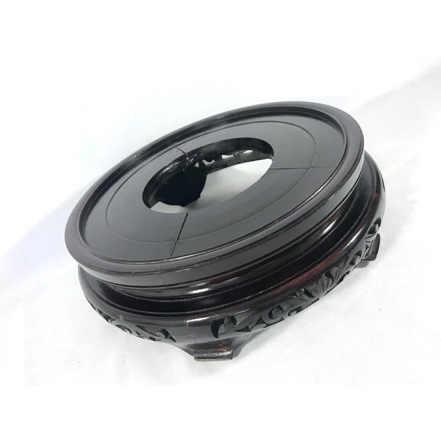 Chinoiserie Very Large Ornate Chinese Dark Ebony Brown Rosewood Display Stand or Pedestal 10" For Sale - Image 3 of 7