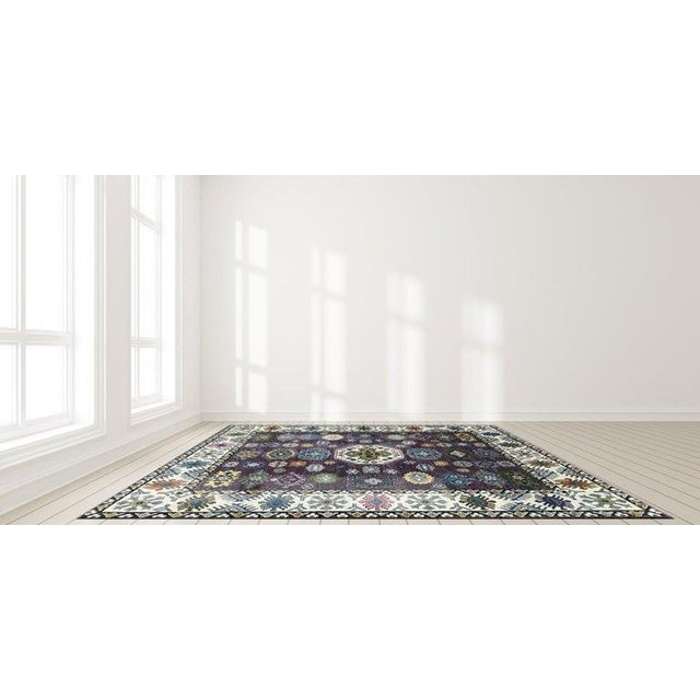 9x12 Purple Hand-Knotted Wool Floral Constellation Traditional Carpet Rug For Sale - Image 9 of 9