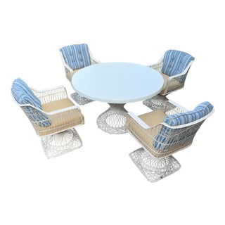 Spun Fiberglass 5 Pieces Round Dining Table 4 Chair Russel Woodard Outdoor Set For Sale
