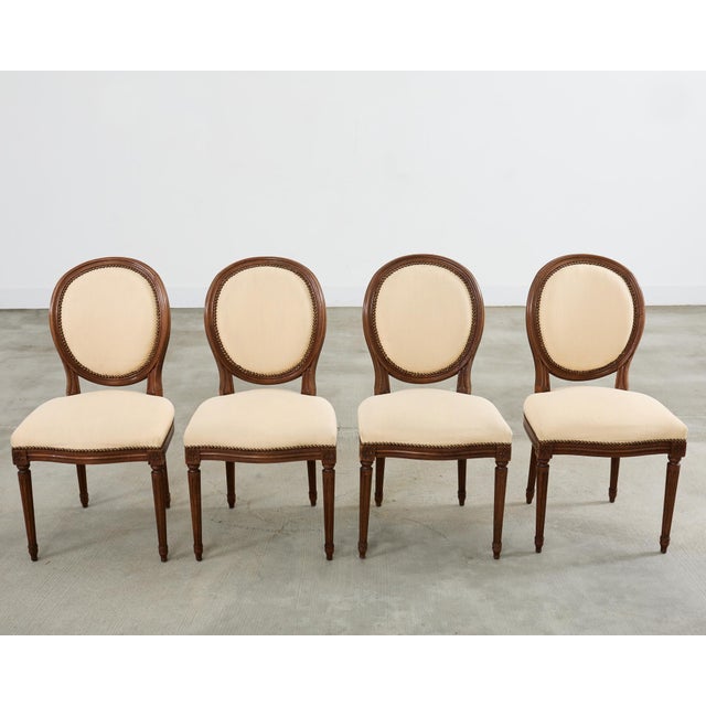 French Set of Four French Louis XVI Style Oak Dining Chairs For Sale - Image 3 of 12