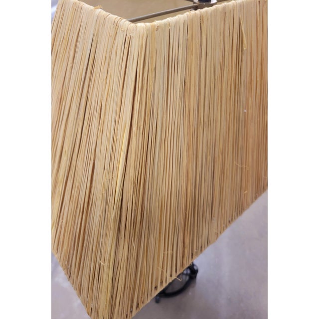 1990s Tropical Banana Leaf Iron Base Regency Raffia Shade Table Lamp For Sale - Image 9 of 9