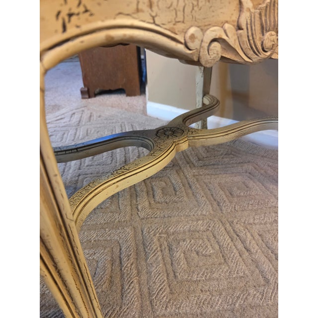 Vintage French Louis XV Style White Painted & Custom Upholstered Window Bench For Sale - Image 10 of 11