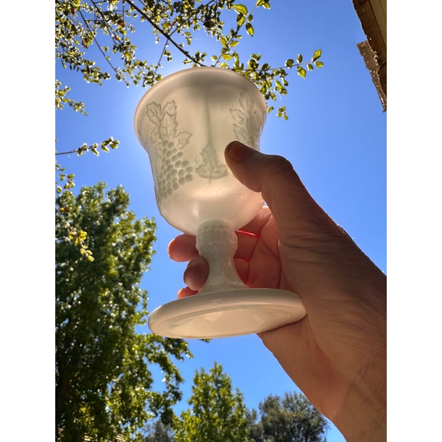 Vintage White Milk Glass Grape Goblets – Set of 8 A beautiful matching set of 8 vintage white milk glass goblets featuring...
