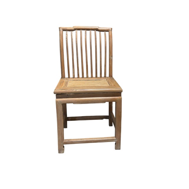 Antique Cantonese Natural Carved Elm Wood Chinoiserie Side Chair 36.5" H For Sale In New York - Image 6 of 7