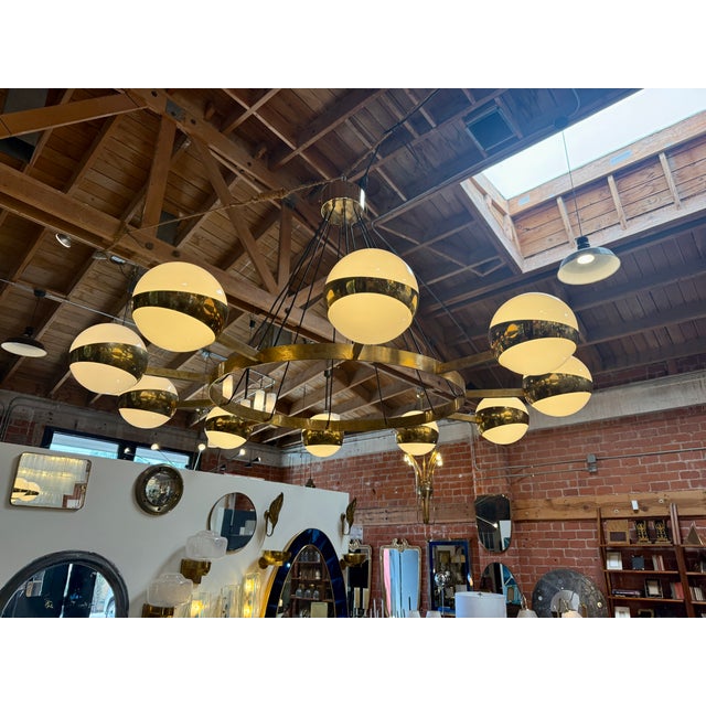 Brass 1960s Italian Chandelier by Stilnovo, 10 Lights For Sale - Image 8 of 8