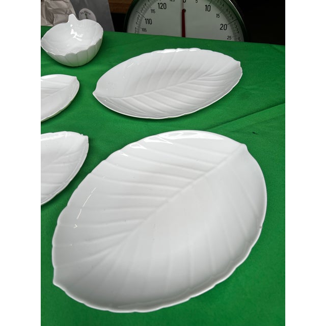 1970s Collection of Milk Glass Leaf Design Serving Dishes- Set of 14 For Sale - Image 12 of 12