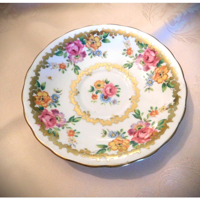 Hot Pink Antique English Royal Chelsea Bone China Cup and Saucer, Golden Rose For Sale - Image 8 of 12