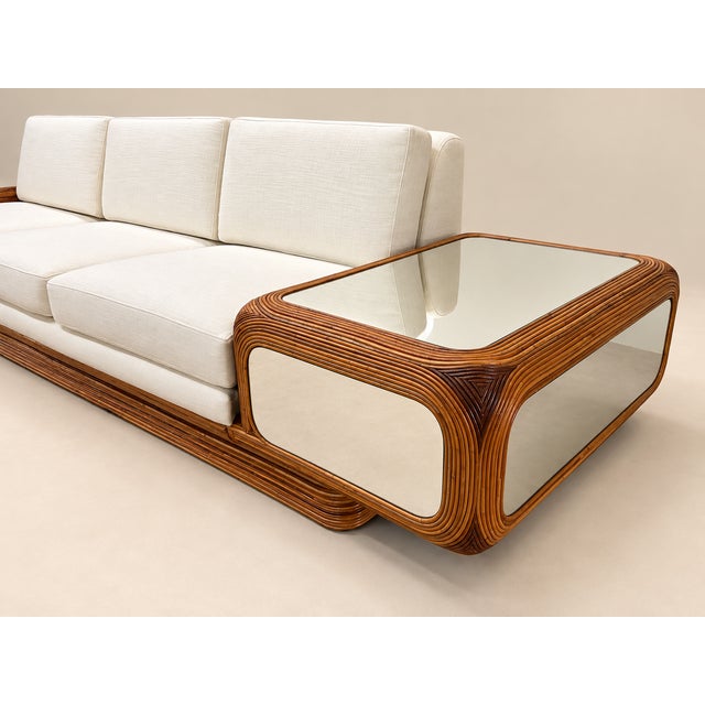 1970s 1970s Large Designer Sofa With Floating Side Tables, Split Pencil Reed For Sale - Image 5 of 13