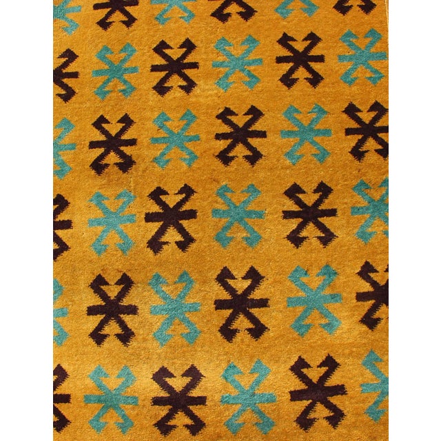 Long Runner With Mid-Century Modern Design in Yellow, Turquoise and Black For Sale In Atlanta - Image 6 of 8