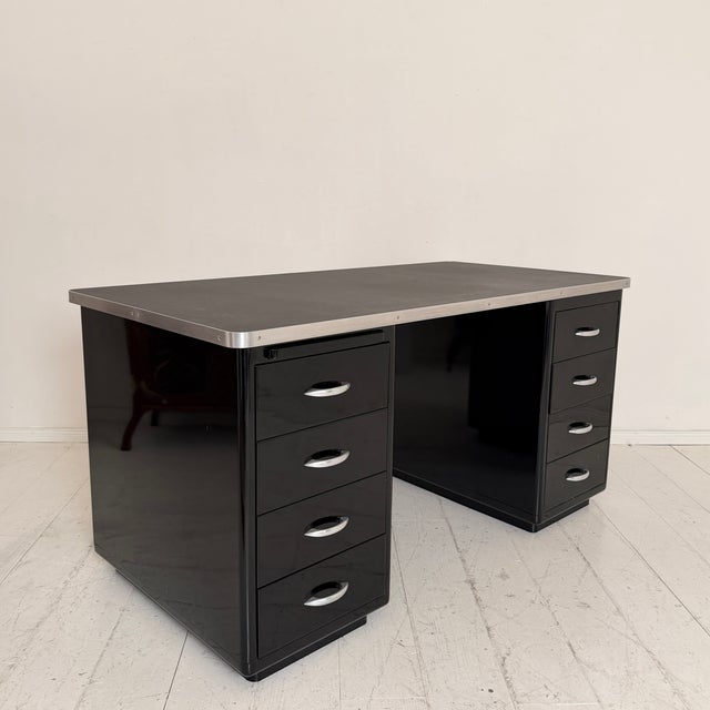 German Bauhaus Writing Desk in Black Lacquered Metal, 1925 For Sale - Image 12 of 18