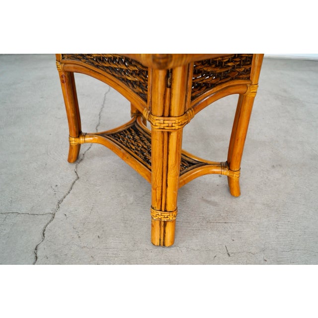 1980’s Boho Chic Rattan & Glass End Table For Sale - Image 9 of 12