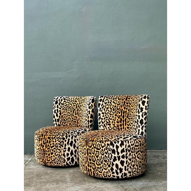 Amber Vintage Leopard Velvet Swivel Chairs For Sale - Image 8 of 12