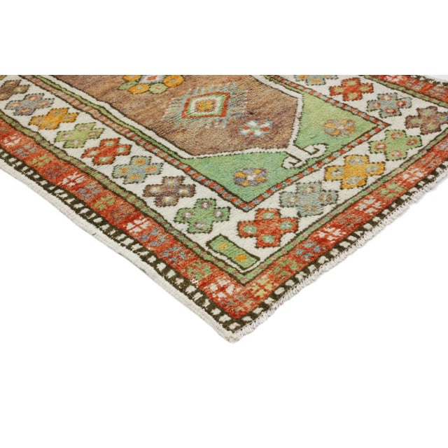 51766 Vintage Turkish Oushak Rug, 02'06 x 04'00. Colorfully curated meets whimsical boho in this vintage colorful Oushak...