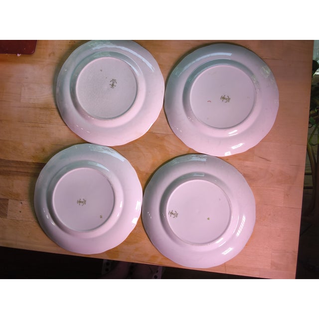 Victorian Antique Davenport Green Multicolor China Dinner Plates by Crown Staffordshire - Set of 4 For Sale - Image 3 of 6