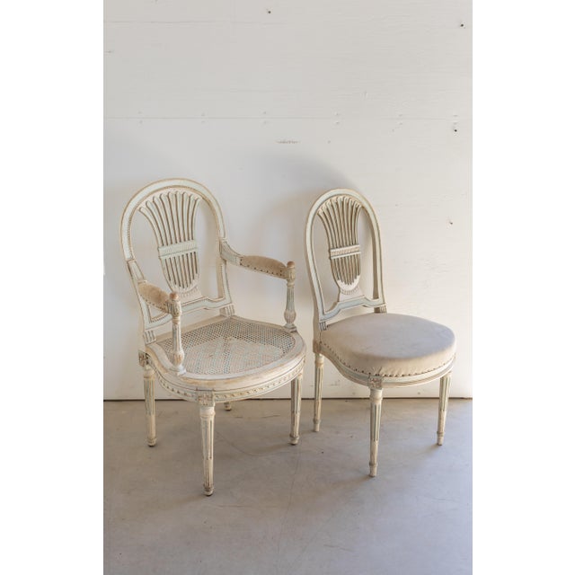 French 19th Century Set of 6 Louis XVI Dining Chairs, Including 2 Arm Chairs For Sale - Image 3 of 17