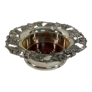 Vintage 1980s Silverplated Wine Bottle Coaster With Grape Motif For Sale