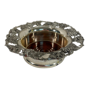 Vintage 1980s Silverplated Wine Bottle Coaster With Grape Motif