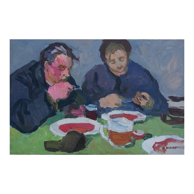Soviet Era Oil Painting: Ukrainian Family, Socialist Realism Art 39-60 For Sale