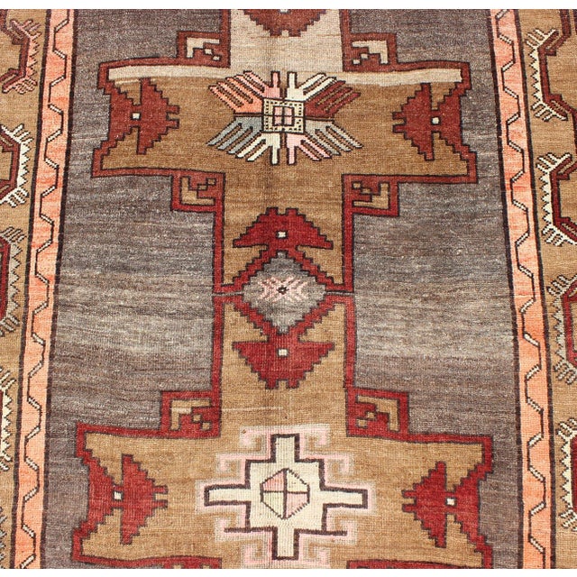 Mid 20th Century Vintage Turkish Carpet With Vertical Cross and Geometric Motifs 4'4 X 14'3 For Sale - Image 5 of 9