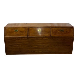 Vintage Henredon Scene One Collection Campaign Style King Storage Headboard For Sale
