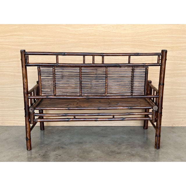 Mid 20th Century High backrest Bamboo Bench with leather ligatures in Style of Edizioni Molto For Sale In Miami - Image 6 of 18
