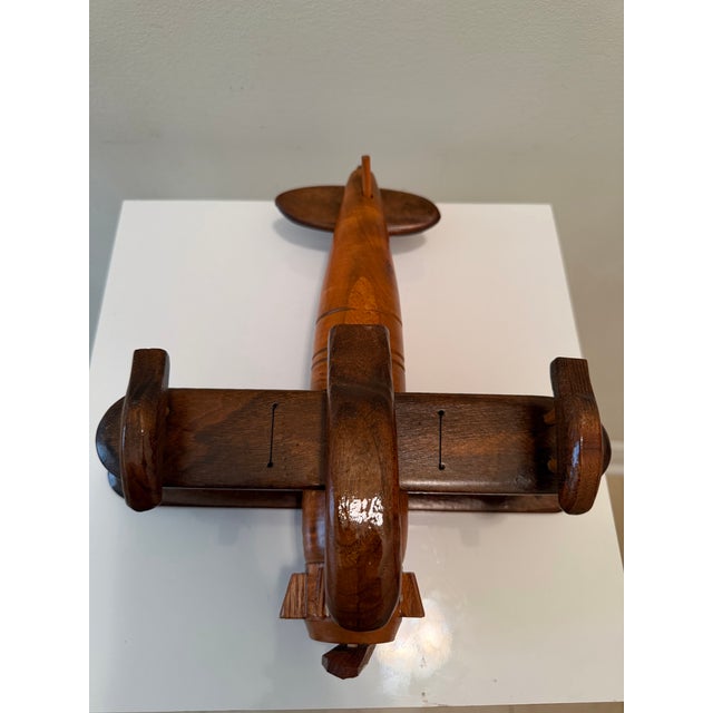 Mid 20th Century Vintage Mid-Century Handcrafted Wood Biplane Seaplane Handmade Model. Ralph Lauren Bookcase Aesthetic For Sale - Image 5 of 5