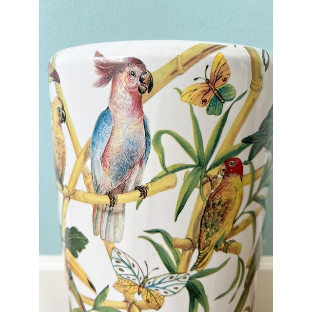 Vintage Tropical Birds & Butterflies Ceramic Umbrella Stand – Hollywood Regency / Chinoiserie For Sale - Image 10 of 14