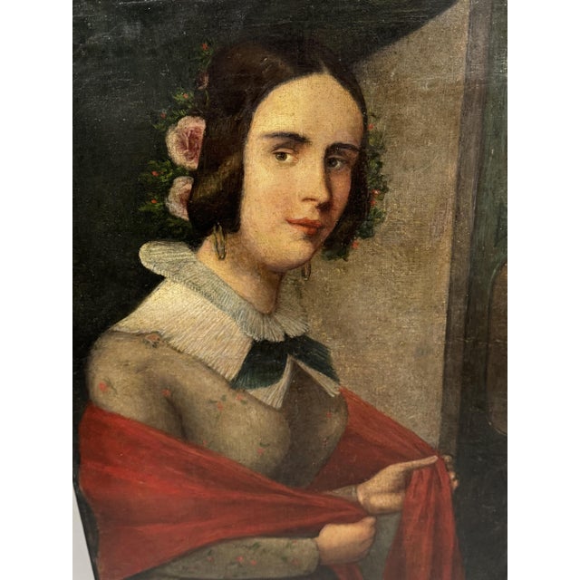 Italian School Artist, Portrait of a Young Woman, 1850, Oil Painting on Canvas For Sale - Image 6 of 11