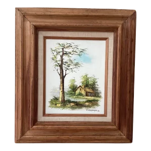 Mid 20th Century Vintage Catherine Parker Melton Rural Landscape Oil Painting on Canvas, Framed