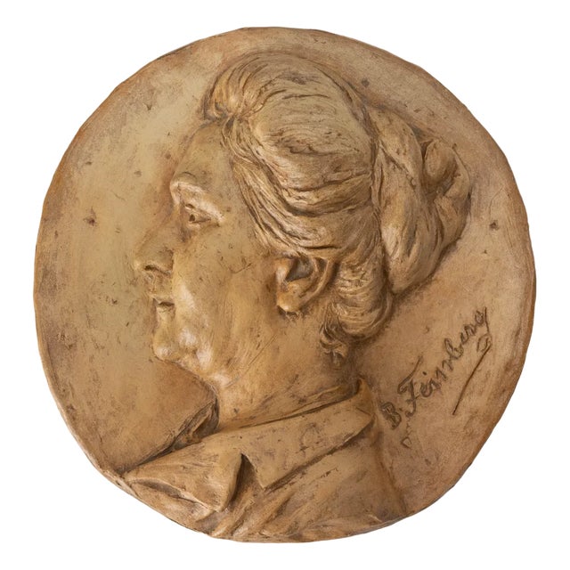 Antique Wall Plaque Sculpture of Woman by B. Feinberg For Sale