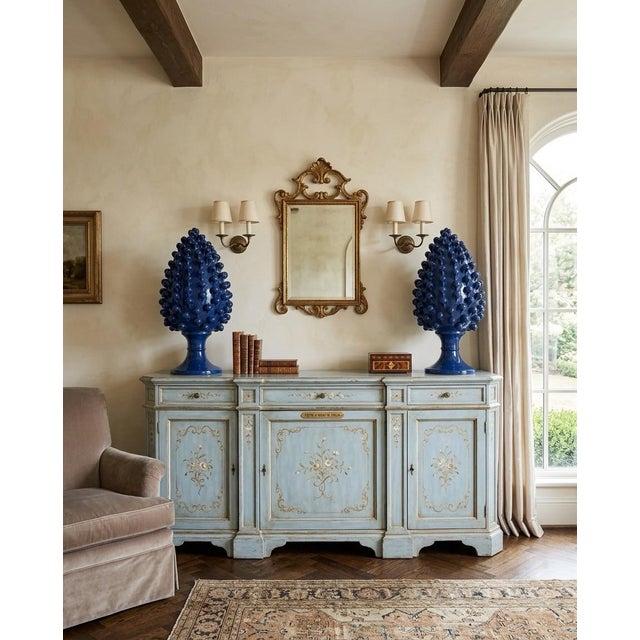 Pair of Vintage Italian Blue Glazed Ceramic Pine Cone Statuettes For Sale In West Palm - Image 6 of 10