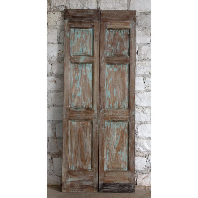 Rustic Vintage Carved Double Doors – Distressed Wood Architectural Statement 80x32 For Sale - Image 4 of 6