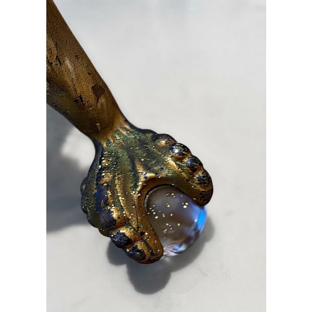 Late Victorian Claw-and-Glass-Ball Stool With Emerald Green Velvet Seat For Sale - Image 4 of 8