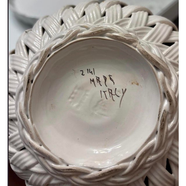 Ceramic Vintage Italian Majolica Ceramic Lemon Basket With Bow & Woven Handle For Sale - Image 7 of 7