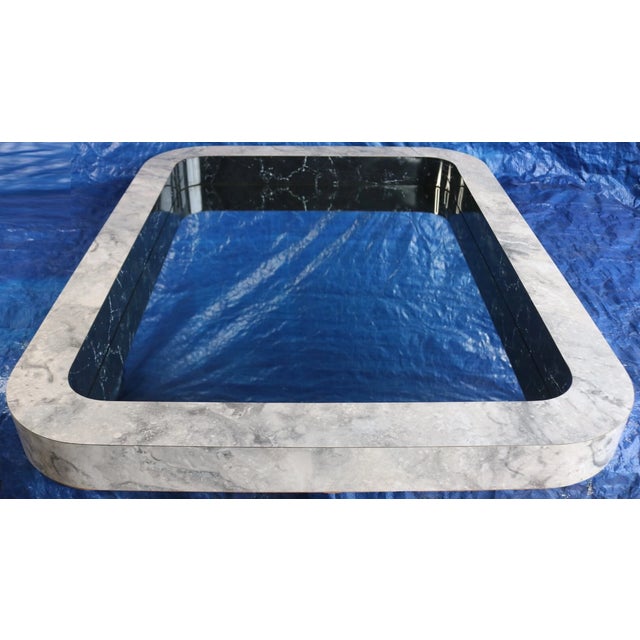Dove Gray 1980s Vintage Alpi Design Postmodern Marble Veneer 42" X 32" Wall Mirror For Sale - Image 8 of 10