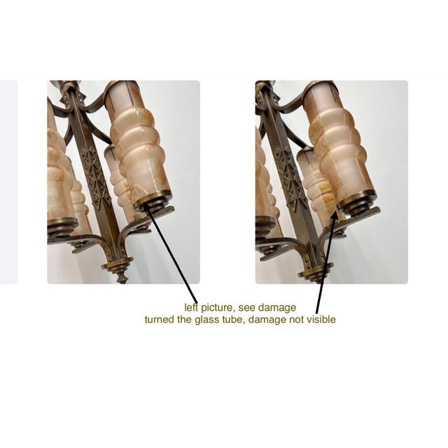 1920s Art Deco Amsterdamse School Geometric Chandelier with Satinated Tubes, 1930 For Sale - Image 5 of 7