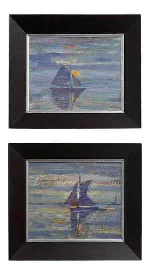 Sail Boats 1950s Paintings - A Pair