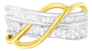 10K White and Yellow Gold 1 1/10 cttw Channel-Set Diamond Bypass Band Ring (J Color, I3 Clarity) - Size 6