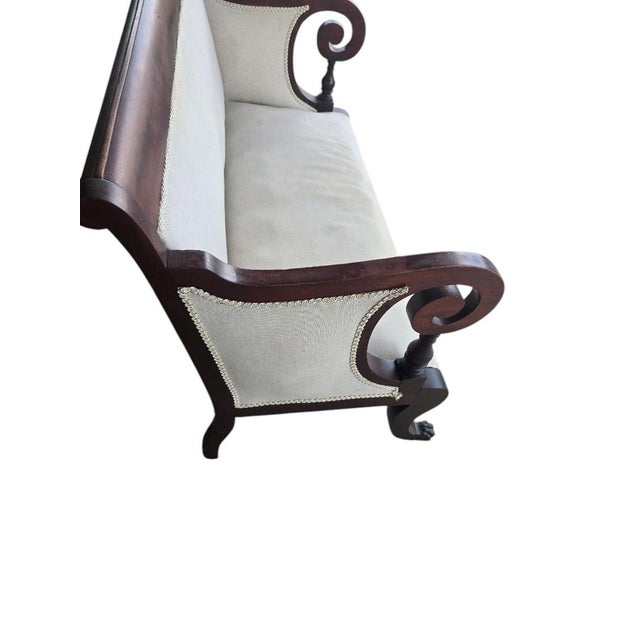 Traditional Antique Empire Mahogany Scroll Arm Horsehair Upholstered Settee, Circa 1840–1860 For Sale - Image 3 of 5