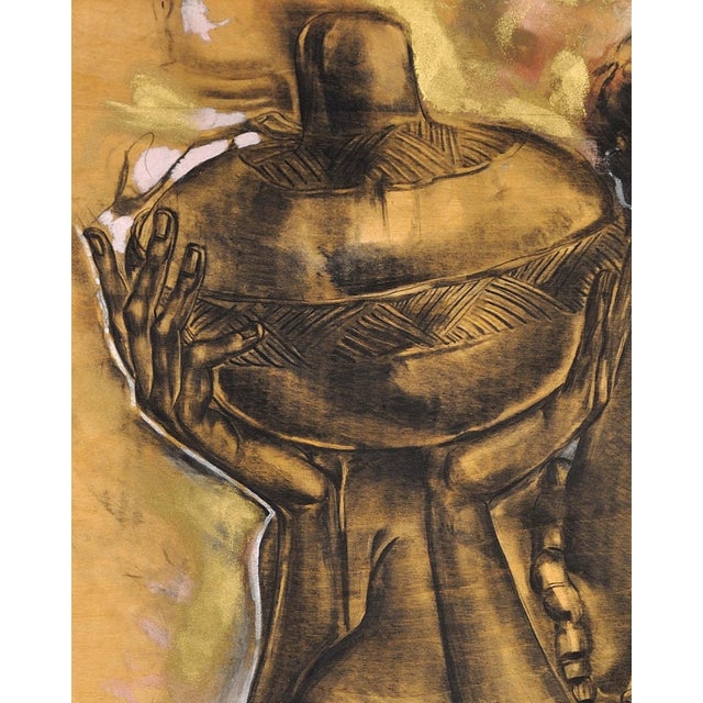 African School Artist, Mother and Child, 1970s, Mixed Media Painting For Sale - Image 6 of 18