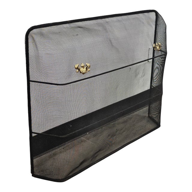 20th Century Neoclassical Large Wire Mesh and Brass Fireplace Screen For Sale