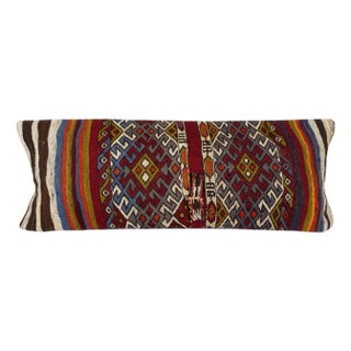 12"x35" Vintage Kilim Cushion Cover. Hand-Woven Pillowcase. Lumbar Pillow Cover For Sale