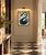 A framed original oil painting on canvas board by Tatiana Duperault, signed by the artist. A stylized navy swan with a...
