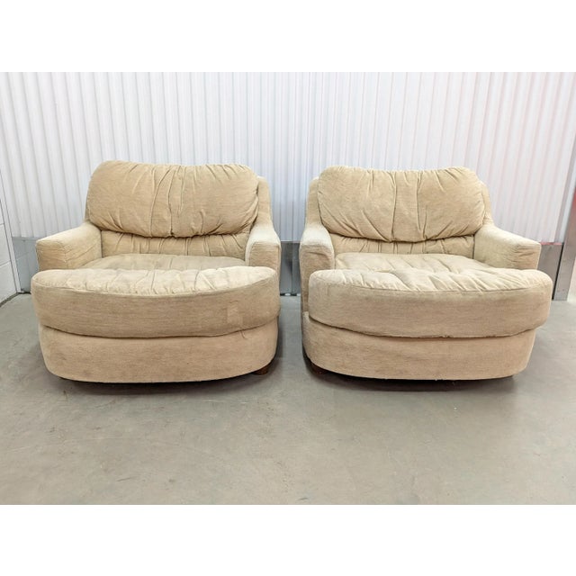 A rare pair of 1970's over-sized barrel back lounge chairs by Kroehler Furniture for Marshall Field's.