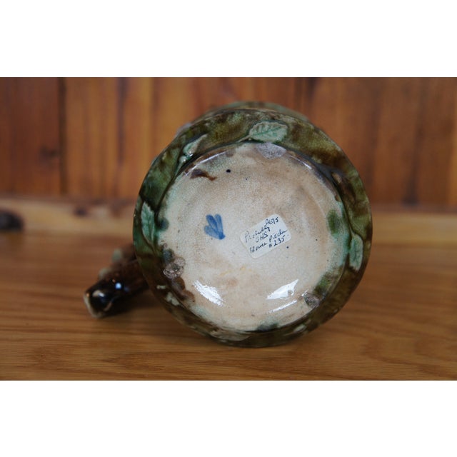 Antique Majolica French Barbotine Dog Rose Flower Blossom Water Pitcher Jug For Sale - Image 11 of 12