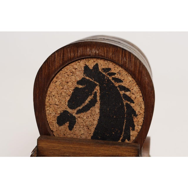 Vintage Western Set of Eight Horse Motif Coasters With Covered Wagon Carrier For Sale - Image 11 of 16